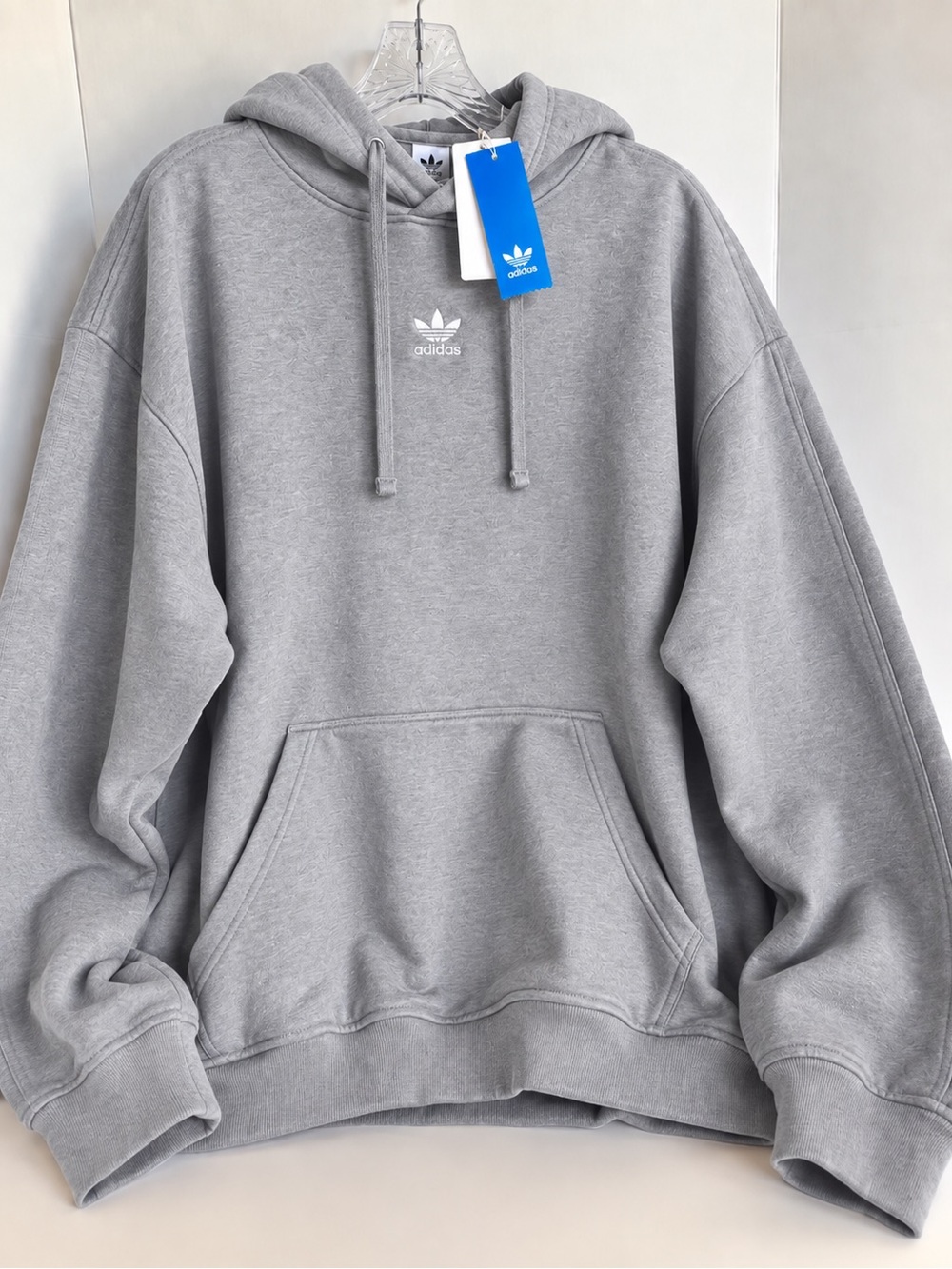 Adidas Originals Women’s Oversized Hoodie Gray Trefoil Pullover Size M NWT